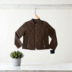 Marc New York Jacket Faux Leather Quilted Dark Earth Moto Biker Large